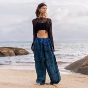 Wide-Leg Patchwork Cotton Pants: Boho Plus Size Festival Trousers - Cheasa