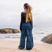 Wide-Leg Patchwork Cotton Pants: Boho Plus Size Festival Trousers - Cheasa - Image 3