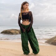 Boho Patchwork Wide Leg Pants: Plus Size Cotton Festival Trousers
