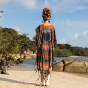 Handmade Tie-dye Cotton Kaftan Poncho with Fringe - Boho Festival Dress - Arlo - Image 3