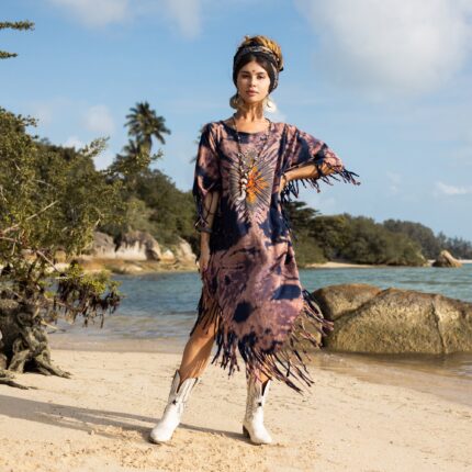 Handmade Tiedye Cotton Poncho: Boho Fringe Cover-Up Arlo