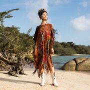 Handmade Tiedye Fringe Kaftan: Boho Festival Cotton Poncho - Arlo