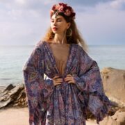 Silky Boho Kimono Duster: Ruffled Maxi Dress, Beach Cover-Up - Kara - Image 5