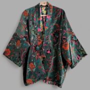 Handcrafted Cotton Velvet Kimono: Boho Chic Jacket, Plus Size - Mei - Image 5
