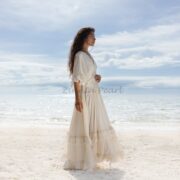 Boho Wedding Dress: Raw Cotton Maxi Dress with Flutter Sleeves - Beata - Image 3