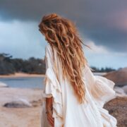 Boho Wedding Kaftan Dress: Ruffle Trimmed Raw Cotton V-Neck - Wild Heart - Image 6