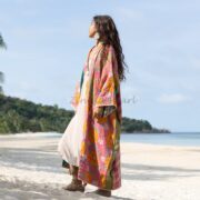 Reversible Quilted Kimono Duster: Vintage Boho Cotton Jacket - Sakura - Image 2