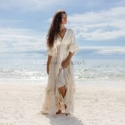 Boho Wedding Dress: Raw Cotton Maxi Dress with Flutter Sleeves - Beata - Image 2
