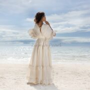 Boho Wedding Dress: Raw Cotton Maxi Dress with Flutter Sleeves - Beata - Image 4