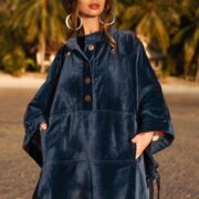 Handcrafted Cotton Velvet Poncho: Boho Plus Size Cover-Up - Bosco - Image 4