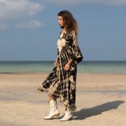 Handcrafted Tie-Dye Kaftan Dress: Ruffled Sleeve Jersey Cotton Tunic - Mystic - Image 2