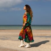 Handcrafted Tie-Dye Kaftan Dress: Ruffled Sleeve Jersey Cotton Tunic - Mystic - Image 2