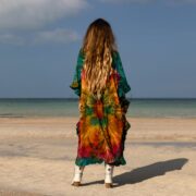 Handcrafted Tie-Dye Kaftan Dress: Ruffled Sleeve Jersey Cotton Tunic - Mystic - Image 3