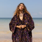 Cotton Velvet Kimono Coat: Floral Print Maxi Duster - Mai - Image 4