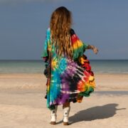 Handcrafted Tie-Dye Tunic Dress: Ruffle Sleeves, Boho Kaftan -Mystic - Image 3