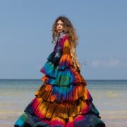 Handmade Tiedye Raw Cotton Kimono Duster: Ruffle Boho Festival Wear - Bali - Image 4
