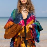 Handmade Tiedye Raw Cotton Kimono Duster: Ruffle Boho Festival Wear - Bali - Image 6