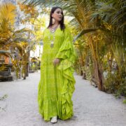 Handmade Modal Silk Ruffle Kaftan: Boho Chic Maxi Dress - Wild Heart