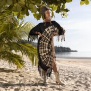 Handmade Tiedye Cotton Poncho Dress: Boho Fringe Tunic - Arlo