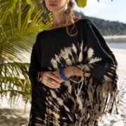 Handmade Tiedye Cotton Poncho Dress: Boho Fringe Tunic - Arlo - Image 4