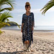 Handmade Tie-Dye Fringe Tunic: Boho Cotton V-Neck Dress - Esme