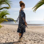 Handmade Tie-Dye Fringe Tunic: Boho Cotton V-Neck Dress - Esme - Image 2