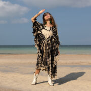 Handcrafted Tie-Dye Kaftan Dress: Ruffled Sleeve Jersey Cotton Tunic - Mystic