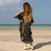 Handcrafted Tie-Dye Kaftan Dress: Ruffled Sleeve Jersey Cotton Tunic - Mystic - Image 3