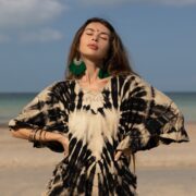 Handcrafted Tie-Dye Kaftan Dress: Ruffled Sleeve Jersey Cotton Tunic - Mystic - Image 4
