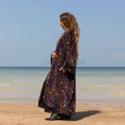 Cotton Velvet Kimono Coat: Floral Print Maxi Duster - Mai - Image 2