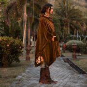 Deana Velvet Poncho: Boho Cotton Velvet Pullover with Henley Collar - Bosco - Image 2