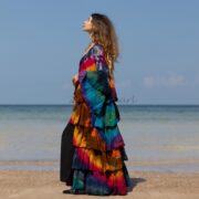 Handmade Tiedye Raw Cotton Kimono Duster: Ruffle Boho Festival Wear - Bali - Image 2