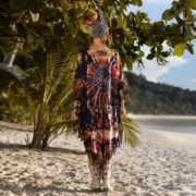 Handmade Tiedye Cotton Tunic: Boho Fringe Poncho, Plus Size - Arlo - Image 9