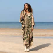 Handcrafted Tie-Dye Tunic Dress: Ruffled Sleeve Jersey Cotton Kaftan - Mystic