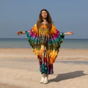 Handcrafted Tie-Dye Tunic Dress: Ruffled Sleeve Jersey Cotton Kaftan - Mystic