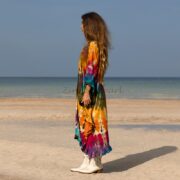 Handcrafted Tie-Dye Tunic Dress: Ruffled Sleeve Jersey Cotton Kaftan - Mystic - Image 2