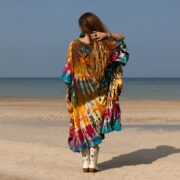 Handcrafted Tie-Dye Tunic Dress: Ruffled Sleeve Jersey Cotton Kaftan - Mystic - Image 3