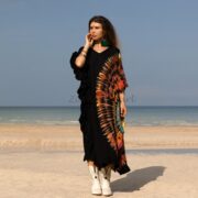 Handcrafted Tie-Dye Tunic Dress: Ruffled Sleeves, Jersey Cotton Kaftan - Mystic
