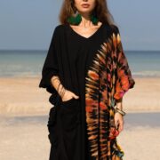 Handcrafted Tie-Dye Tunic Dress: Ruffled Sleeves, Jersey Cotton Kaftan - Mystic - Image 4