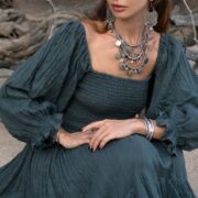 Isabella Amore Boho Wedding Dress: Tiered Cotton Gown, Woodland Jade - Image 9