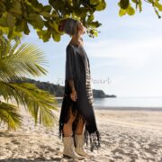 Handmade Tiedye Cotton Poncho Dress: Boho Fringe Tunic - Arlo - Image 2