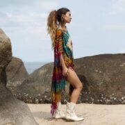 Hand-Tiedye Cotton Poncho: Arlo Fringe Boho Cover-Up - Arlo - Image 3