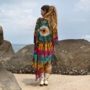 Hand-Tiedye Cotton Poncho: Arlo Fringe Boho Cover-Up - Arlo - Image 4