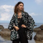 Embroidered Velvet Kimono Jacket: Plus Size Boho Chic Handmade Coat - Mei - Image 4