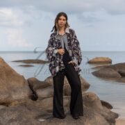 Handmade Velvet Kimono Jacket: Floral Boho Cotton, Plus Size - Mei