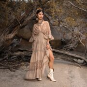 Boho Lace Kaftan Maxi Dress: Sandy Beige Cotton Summer Outfit - Lunette