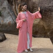 Handmade Raw Cotton Kimono Duster: Boho Beach Coverup, Plus Size - Aimi