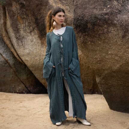 Raw Cotton Kimono Duster: Boho Beach Coverup with Ties, Plus Size - Aimi