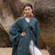 Raw Cotton Kimono Duster: Boho Beach Coverup with Ties, Plus Size - Aimi - Image 4