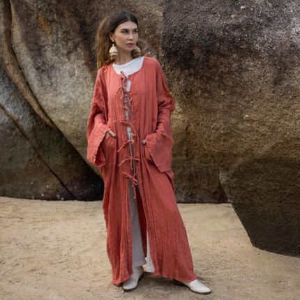 Handmade Raw Cotton Kimono Duster: Boho Beach Coverup, Plus Size - Aimi